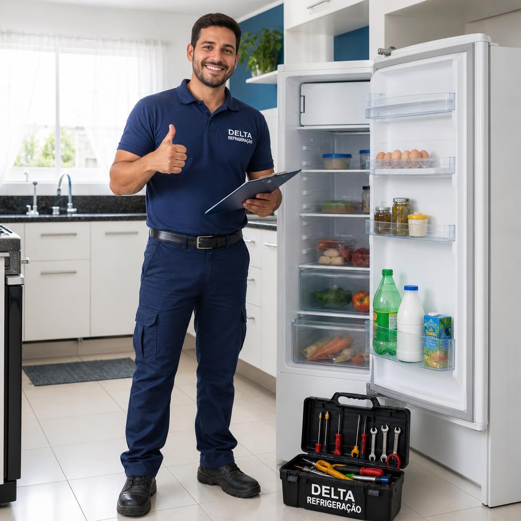 Técnico consertando geladeira em Joinville